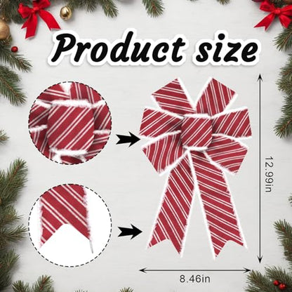 Luxury Red & White Frayed Edge Christmas Wreath Bow - Style D, Extra Large 11.42x20.87 Inches