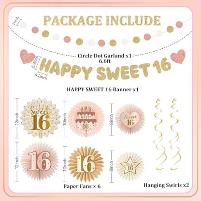 Pink and Champagne Gold Sweet 16 Party Decorations for Girls - Kit