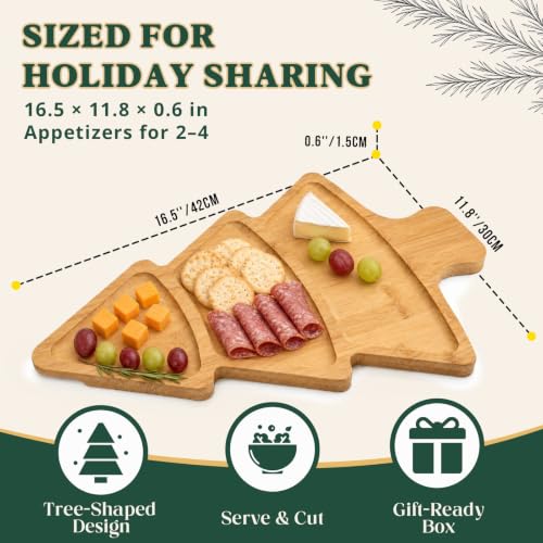 Christmas Tree Bamboo Charcuterie Board - Festive 16.5 x 11.8 Inch Serving Platter