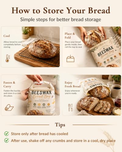 White Beeswax Bread Bag for Sourdough & Artisan Bread Storage - 1 Pack