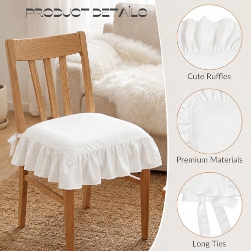 2 Pack Ruffle Chair Cushion Covers 17.5 x 17.5 Inches Cotton Vintage Style