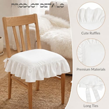 2 Pack Ruffle Chair Cushion Covers 17.5 x 17.5 Inches Cotton Vintage Style