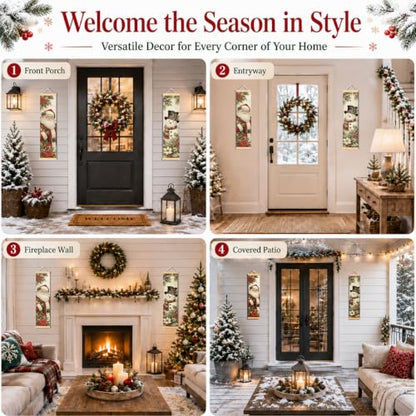 Christmas Porch Banner Set of 2 - Santa Snowman Holiday Door Decor - 31.5x7.8 Inches - Festive Canvas Wall Hangings - Easy Hang Seasonal Decor - Family & Party Gift