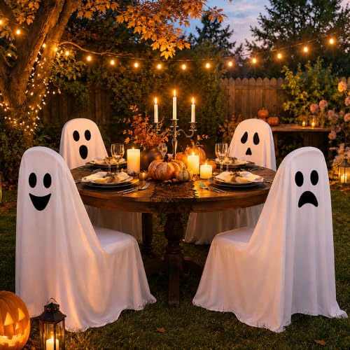 Halloween Ghost Chair Covers Set of 4 - White1, 59x63 Inch Spooky Decorations
