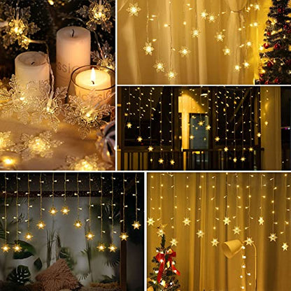 Snowflake LED Curtain Lights - Warm White, 19Ft/6M Fairy String Lights with 96 LEDs