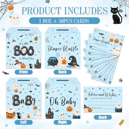 Halloween Baby Shower Diaper Raffle Box & Tickets - Ghost Pumpkin Bat Design
