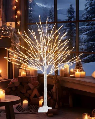 White Birch Tree with 432 LED Lights - 4 Ft Lighted Decor with 8 Modes & Timer