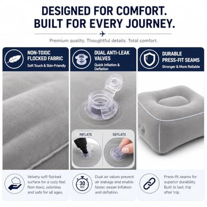 Inflatable Foot Rest for Airplane Travel Portable Leg Pillow for Flights