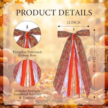 Autumn Wreath Sash Bow - Fall Decor 12x23.6 Inches Thanksgiving & Halloween