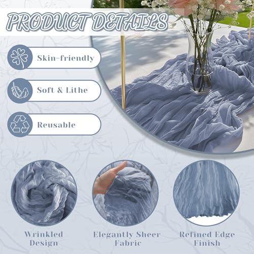 Dusty Blue Cheesecloth Table Runner 120 Inch for Home Decor - 2 Pack