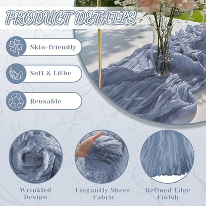 Dusty Blue Cheesecloth Table Runner 120 Inch for Home Decor - 2 Pack