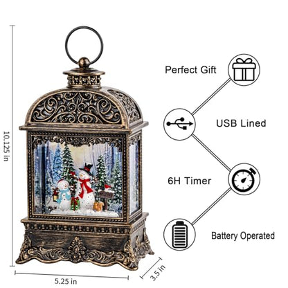 10.125 Inch Snowman Snow Globe with Music & Lights - Christmas Decor Gift