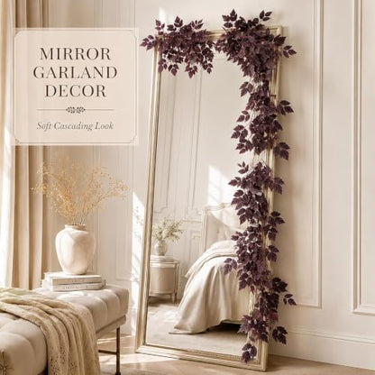 9FT Plum Cimicifuga Seeded Garland Artificial Fall Leaf Decor for Mantel