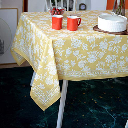 ARTABLE Yellow Floral Print Rectangle Tablecloth 52 x 70 Inch Summer Decor