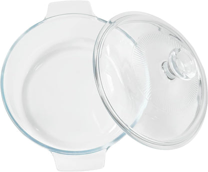 Skiennix Small Tempered Glass Casserole Dish - Round Baking Dish with Lid | 0.8L, Clear