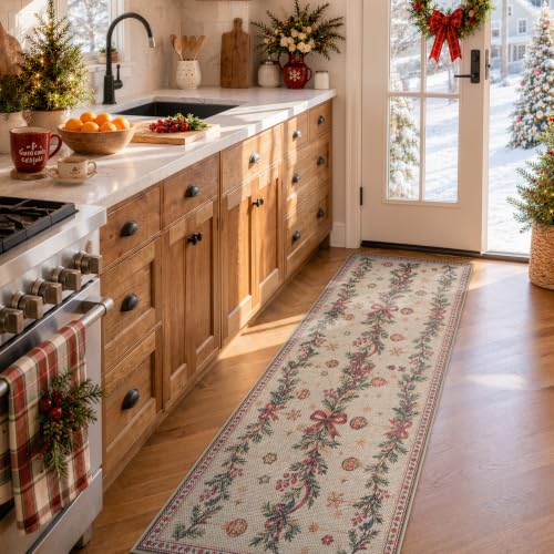 Lahome Christmas Runner Rug 2x6 ft Non Slip Holiday Hallway Kitchen Decor - Christmas Vines