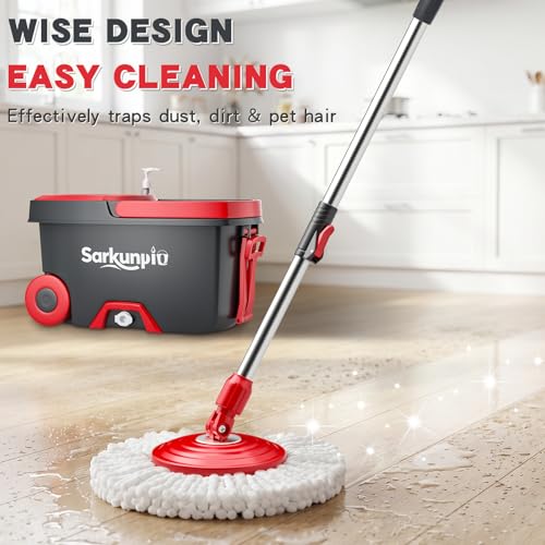 Spin Mop and Bucket Set with 6 Microfiber Pads - Dark Grey