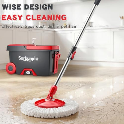 Spin Mop and Bucket Set with 6 Microfiber Pads - Dark Grey