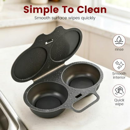 Dark Gray Dual Cavity Microwave Egg Poacher with Lid & Handle - 1pcs