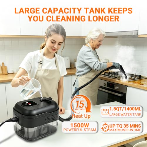 White Portable Steam Cleaner with 16 Accessories, Fast Heat Up, 6 Steam Levels