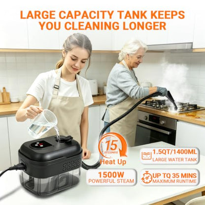 White Portable Steam Cleaner with 16 Accessories, Fast Heat Up, 6 Steam Levels