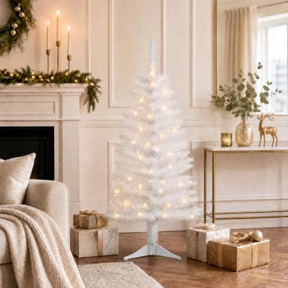 White Artificial Christmas Tree with Lights - 4ft Holiday Decor - Variation: White