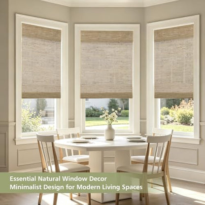 Natural Khaki Cordless Woven Wood Blinds - Blackout Bamboo Roman Shades