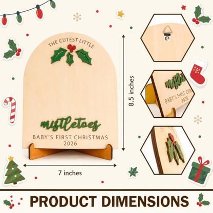 Baby Footprint Keepsake Wooden Sign - Personalized Christmas Mistletoes Footprint Decoration Xmas Footprint