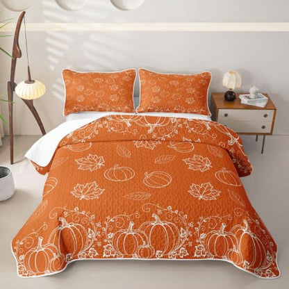 Erosebridal Autumn Harvest Full Quilt Set with White and Orange - Full Size