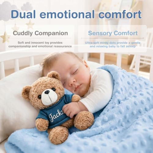 Personalized Baby Blanket with Teddy Bear Set for Boy's Gift - Soft & Customizable