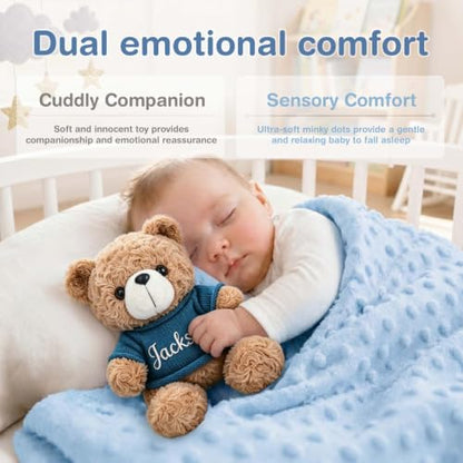 Personalized Baby Blanket with Teddy Bear Set for Boy's Gift - Soft & Customizable