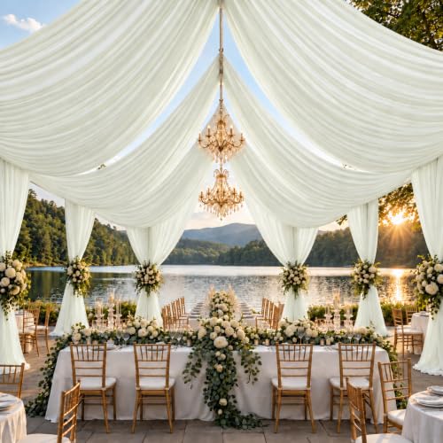 Ivory Ceiling Drapes 50ft Long for Wedding Party & Event Decor - Pack of 2