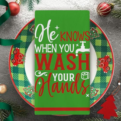 Christmas Bathroom Dish Towels Set of 2 - Funny Holiday Kitchen Decor