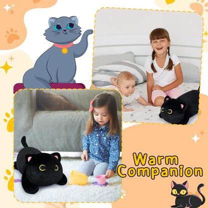 Leokawin 18in Weighted Stuffed Animals, Cute Weighted Black Cat Plush, Kawaii Cat Plush Toy, Soft Black Cat Weighted Plush Throw Pillow Gift for Kids Christmas