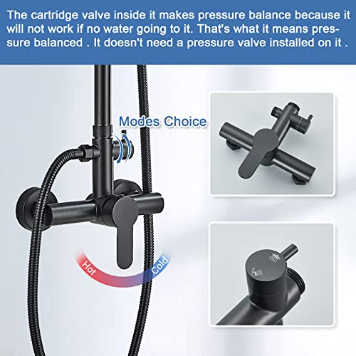 MOSSON Antique Brass Shower System Bathroom Shower Faucet Set with 8 Inch Shower Head Handheld Spray and 360 ° Rotation Tub Spout 2 Cross Handles Outdoor Shower Fixtures