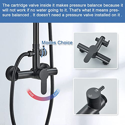 MOSSON Antique Brass Shower System Bathroom Shower Faucet Set with 8 Inch Shower Head Handheld Spray and 360 ° Rotation Tub Spout 2 Cross Handles Outdoor Shower Fixtures
