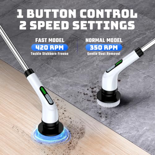 VigorDay Electric Spin Scrubber for Bathroom with Long Handle - White