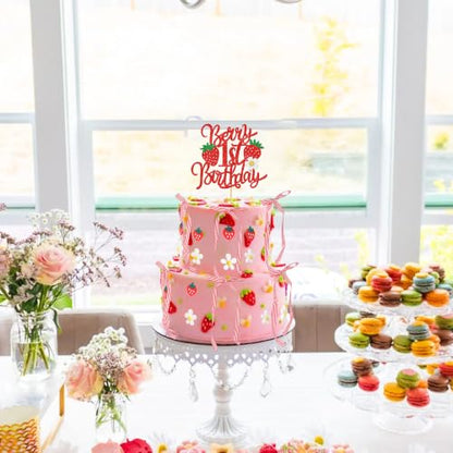 41 pcs Strawberry Cake Decorations Set with Bow & Flower Toppers - Design 19
