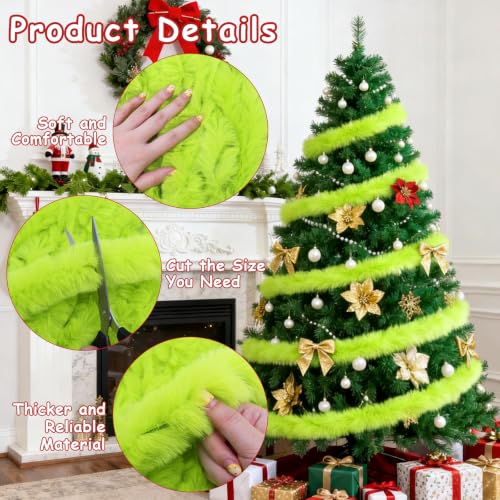 Faux Fur Christmas Garland 3 Pack, Lime Green Holiday Decor, 19.5 ft