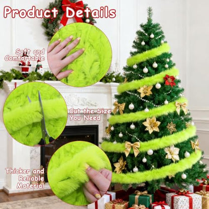 Faux Fur Christmas Garland 3 Pack, Lime Green Holiday Decor, 19.5 ft