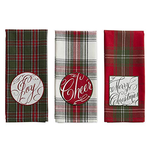 Holiday Kitchen Towels Embroidered Dish Towel Set 3 Pieces - Joyful Wishes 18x28