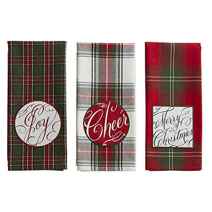 Holiday Kitchen Towels Embroidered Dish Towel Set 3 Pieces - Joyful Wishes 18x28