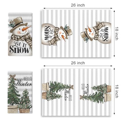Hello Winter Snowman Kitchen Dish Towels Set of 2 - Festive Farmhouse Decor