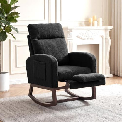 Nursery Rocking Chair with Adjustable Footrest & Side Pocket - Modern Accent Glider