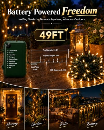 Battery Operated Fairy Lights 2 Pack - Warm White 150 LEDs, 98FT Total