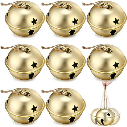 Christmas Jingle Bell Ornaments - Gold, 8 Pcs, Handmade, 8 Cm