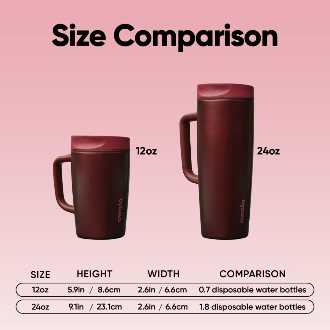 Owala SmoothSip Slider Travel Mug - 24 oz Stainless Steel, Leak Proof, Insulated for Hot & Cold Drinks - Black Cherry