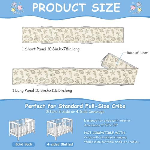 Ocean Seahorses Mesh Crib Liner for Full-Size Crib - Breathable Nursery Decor