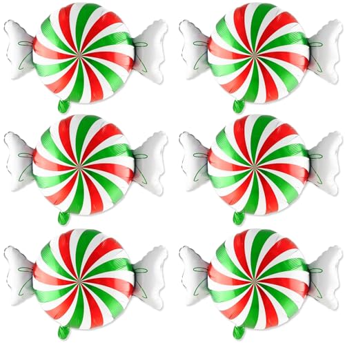 Red Green Candy Balloons Set - 6 pcs 27 Inch Balloon Decorations for Christmas
