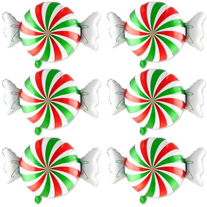 Red Green Candy Balloons Set - 6 pcs 27 Inch Balloon Decorations for Christmas